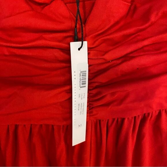 NWT Susana Monaco String Gather Maxi Dress Red strappy summer Revolve M flaw - Picture 6 of 8